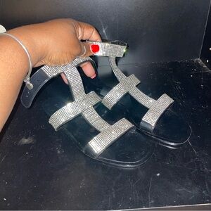 Bamboo Traders Black and Silver Sandals with H-Shaped Design